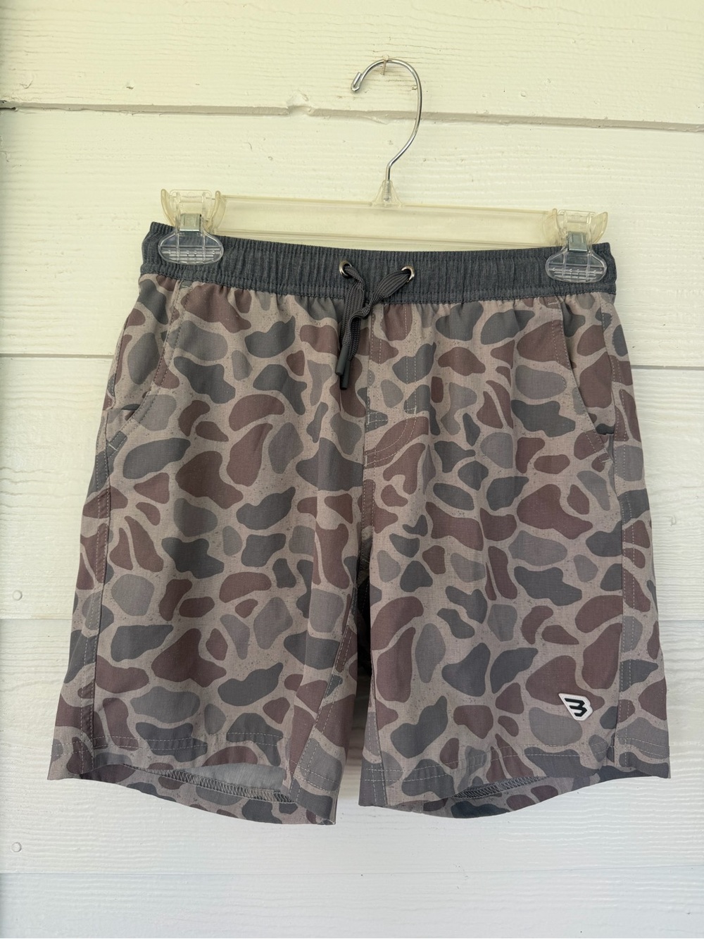 BURLEBO Kids Swim Trunks - Gray and Brown Camo